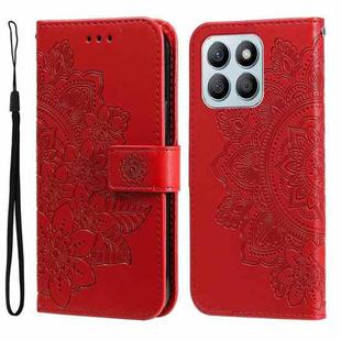 For Honor X8b 7-petal Flowers Embossing Leather Phone Case(Red)