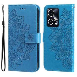 For Honor 90 GT 7-petal Flowers Embossing Leather Phone Case(Blue)