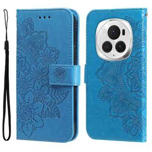 For Honor Magic6 Pro Seven-petal Flowers Embossing Leather Phone Case(Blue)