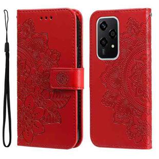 For Honor 200 Lite Global Seven-petal Flowers Embossing Leather Phone Case(Red)