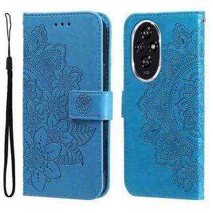 For Honor 200 Seven-petal Flowers Embossing Leather Phone Case(Blue)