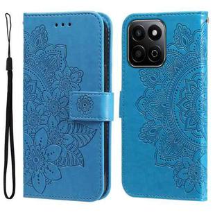 For Honor Play 60 Plus Seven-petal Flowers Embossing Leather Phone Case(Blue)