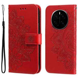 For Honor Magic7 Seven-petal Flowers Embossing Leather Phone Case(Red)