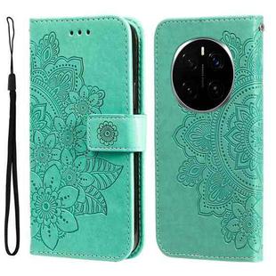 For Honor Magic7 Pro Seven-petal Flowers Embossing Leather Phone Case(Green)