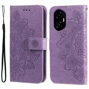 For Honor 300 Seven-petal Flowers Embossing Leather Phone Case(Light Purple)