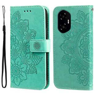 For Honor 300 Seven-petal Flowers Embossing Leather Phone Case(Green)