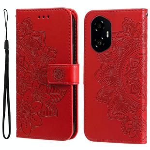 For Honor 300 Seven-petal Flowers Embossing Leather Phone Case(Red)