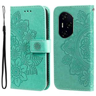 For Honor 300 Ultra Seven-petal Flowers Embossing Leather Phone Case(Green)