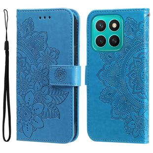 For Honor X8c 4G Seven-petal Flowers Embossing Leather Phone Case(Blue)