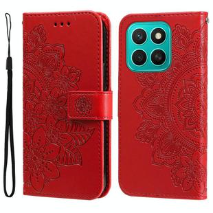 For Honor X8c 4G Seven-petal Flowers Embossing Leather Phone Case(Red)