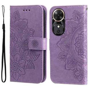 For Honor Play 60 Seven-petal Flowers Embossing Leather Phone Case(Light Purple)