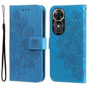 For Honor Play 60 Seven-petal Flowers Embossing Leather Phone Case(Blue)