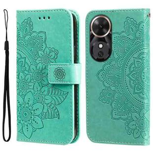 For Honor Play 60 Seven-petal Flowers Embossing Leather Phone Case(Green)