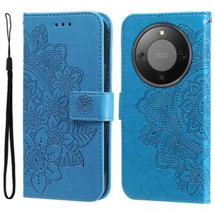 For Honor X70 5G Seven-petal Flowers Embossing Leather Phone Case(Blue)