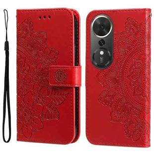 For Honor Play 70 Plus Seven-petal Flowers Embossing Leather Phone Case(Red)
