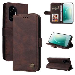 For Honor 300 Skin Feel Life Tree Metal Button Leather Phone Case(Brown)