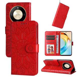 For Honor X50 Embossed Sunflower Leather Phone Case(Red)