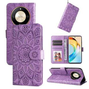 For Honor X50 Embossed Sunflower Leather Phone Case(Purple)