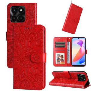 For Honor X6a Embossed Sunflower Leather Phone Case(Red)