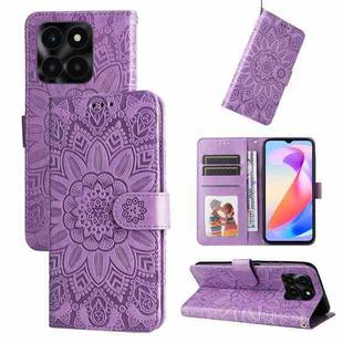 For Honor X6a Embossed Sunflower Leather Phone Case(Purple)