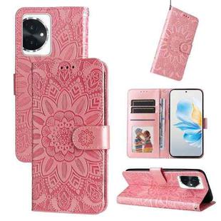 For Honor 100 Embossed Sunflower Leather Phone Case(Rose Gold)