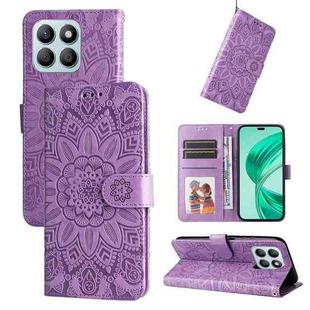 For Honor X8b Embossed Sunflower Leather Phone Case(Purple)