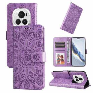 For Honor Magic6 Pro Embossed Sunflower Leather Phone Case(Purple)