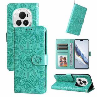 For Honor Magic6 Pro Embossed Sunflower Leather Phone Case(Green)