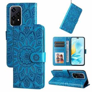 For Honor 200 Lite 5G Global Embossed Sunflower Leather Phone Case(Blue)