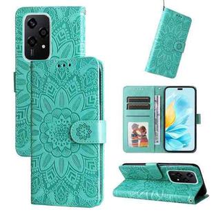 For Honor 200 Lite 5G Global Embossed Sunflower Leather Phone Case(Green)
