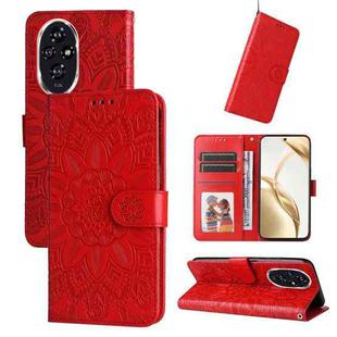 For Honor 200 Embossed Sunflower Leather Phone Case(Red)