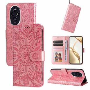 For Honor 200 Embossed Sunflower Leather Phone Case(Rose Gold)