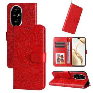 For Honor 200 Pro Embossed Sunflower Leather Phone Case(Red)