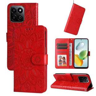 For Honor Play 60 Plus Embossed Sunflower Leather Phone Case(Red)