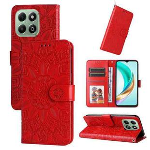 For Honor X6b Embossed Sunflower Leather Phone Case(Red)