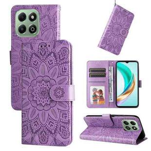 For Honor X6b Embossed Sunflower Leather Phone Case(Purple)