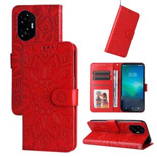 For Honor 300 Embossed Sunflower Leather Phone Case(Red)