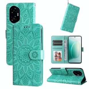 For Honor 300 Embossed Sunflower Leather Phone Case(Green)