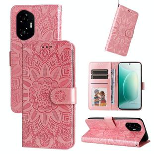 For Honor 300 Embossed Sunflower Leather Phone Case(Rose Gold)