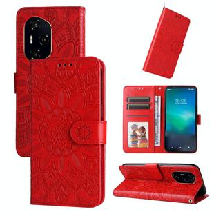 For Honor 300 Pro Embossed Sunflower Leather Phone Case(Red)