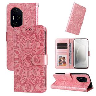 For Honor 300 Pro Embossed Sunflower Leather Phone Case(Rose Gold)