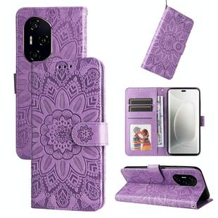 For Honor 300 Ultra Embossed Sunflower Leather Phone Case(Purple)