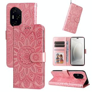 For Honor 300 Ultra Embossed Sunflower Leather Phone Case(Rose Gold)