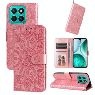 For Honor X8c 4G Embossed Sunflower Leather Phone Case(Rose Gold)