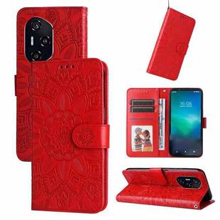 For Honor 400 Embossed Sunflower Leather Phone Case(Red)