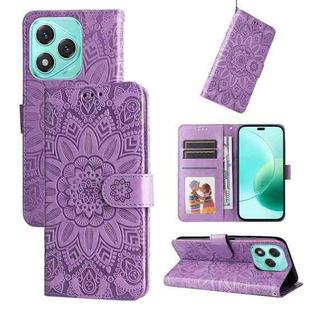 For Honor 400 Lite Embossed Sunflower Leather Phone Case(Purple)
