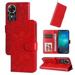 For Honor Play 60 Embossed Sunflower Leather Phone Case(Red)