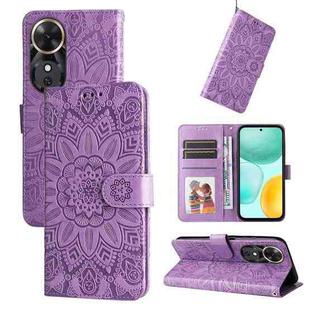 For Honor Play 60 Embossed Sunflower Leather Phone Case(Purple)