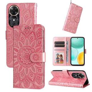 For Honor Play 60 Embossed Sunflower Leather Phone Case(Rose Gold)