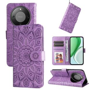 For Honor X70 5G Embossed Sunflower Leather Phone Case(Purple)